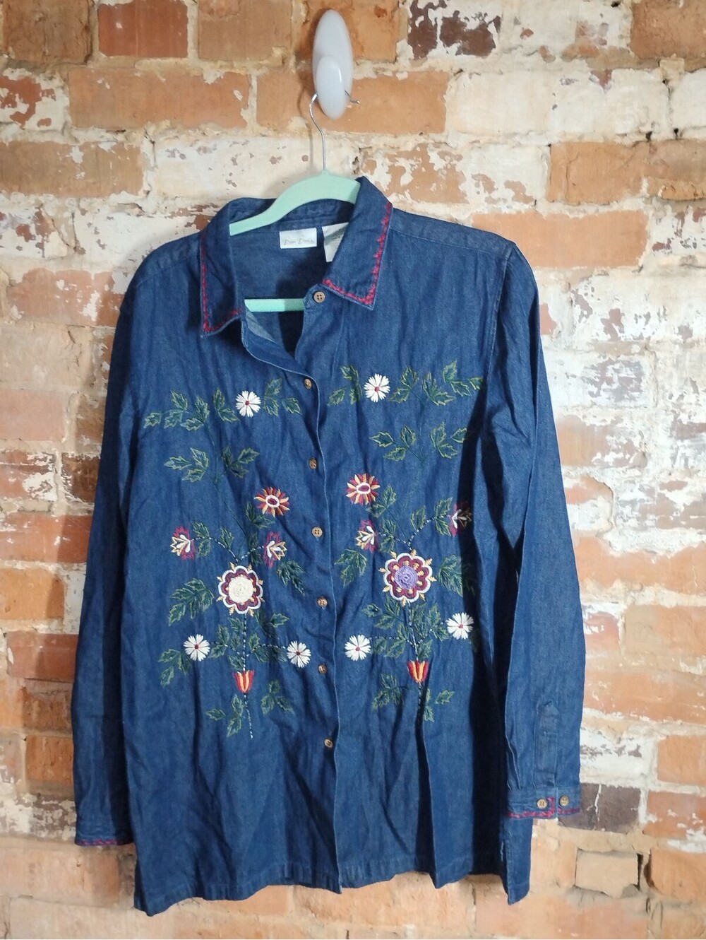 Bobbie Brooks Embroidered Denim Button-Up Shirt Medium